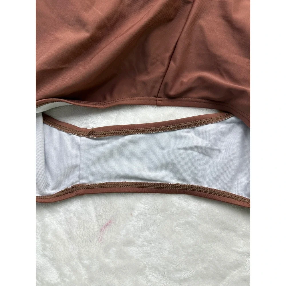 Brown Scoop Neck High Cut One Piece Swimsuit Size 2XL Minimalist Swimwear